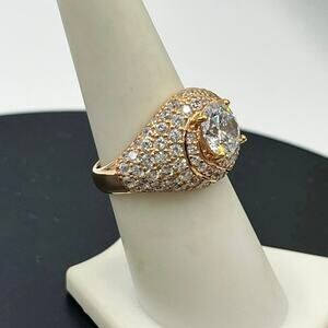 Vietnam‎ 925 Rose Gold Plated 1.25 ct Blue Topaz CZ Cocktail Ring Sz 7.75 - 7.8g